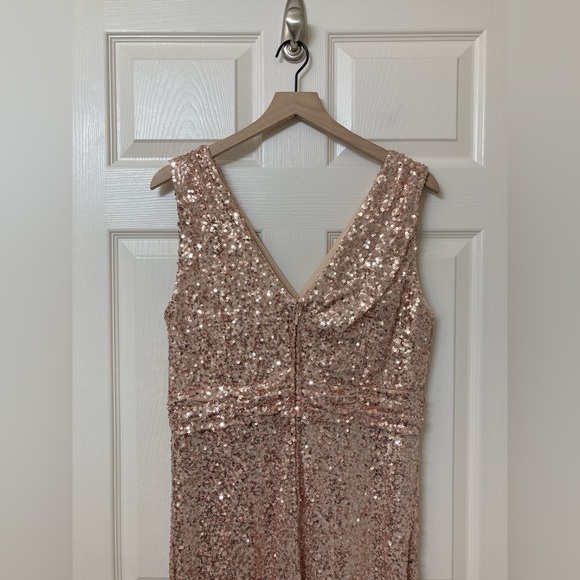 Badgley Mischka Rose Gold Sequins Floor Length Dress Gown 12 Pageant Prom Formal - Picture 5 of 13